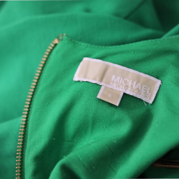 Vibrant Green Michael Kors Sheath Dress Gold Accents - Picture 4 of 5